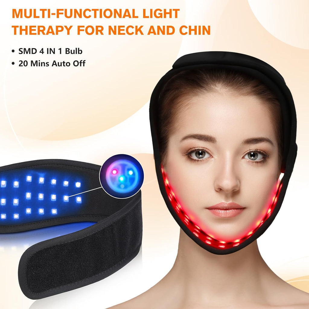 Cordless Red Light Therapy for Neck Chin Firming and V Face Lifting, Portable 8 Color Light Therapy Wrap for Hand Feet Wrist Pain Relief, Infrared Light Therapy Pad