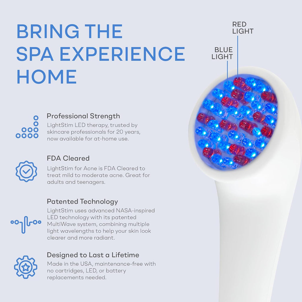 LightStim for Acne LED Red Light Therapy, FDA cleared for mild to moderate acne, reduce acne, calm existing breakouts & restore your skin's healthy appearance 36 Blue & Red LEDs, 415 & 630 wavelengths