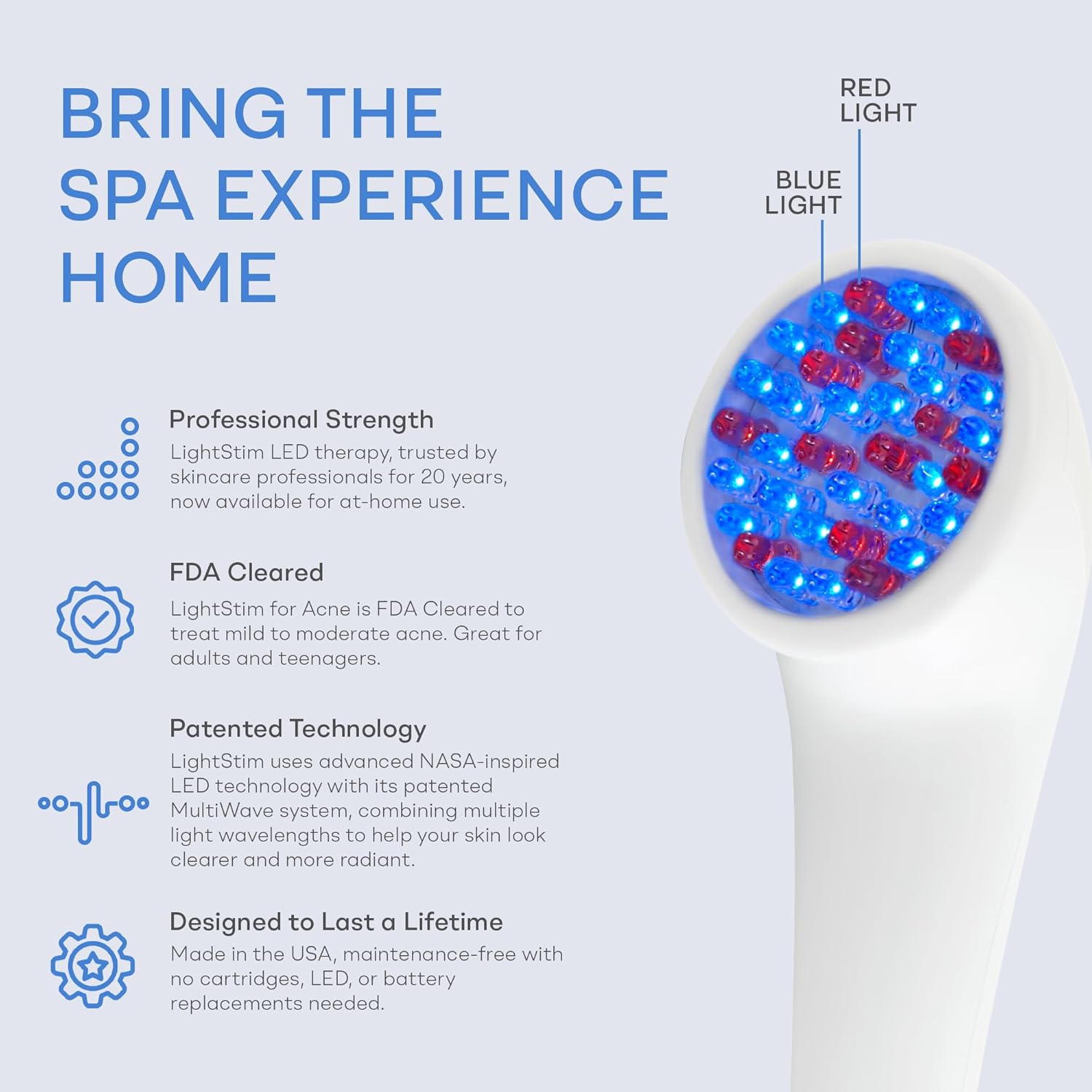 LightStim for Acne LED Red Light Therapy, FDA cleared for mild to moderate acne, reduce acne, calm existing breakouts & restore your skin's healthy appearance 36 Blue & Red LEDs, 415 & 630 wavelengths