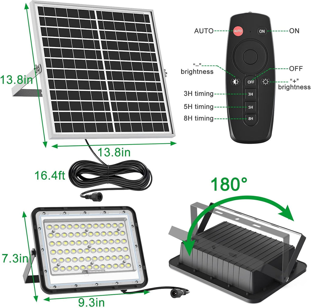Engrepo 200 Watts Solar Flood Light Outdoor 1500 Lumens Dual White Floodlights Auto On/Off Dusk to Dawn with Remote Control for Yard, Garden, Shed, Barn.