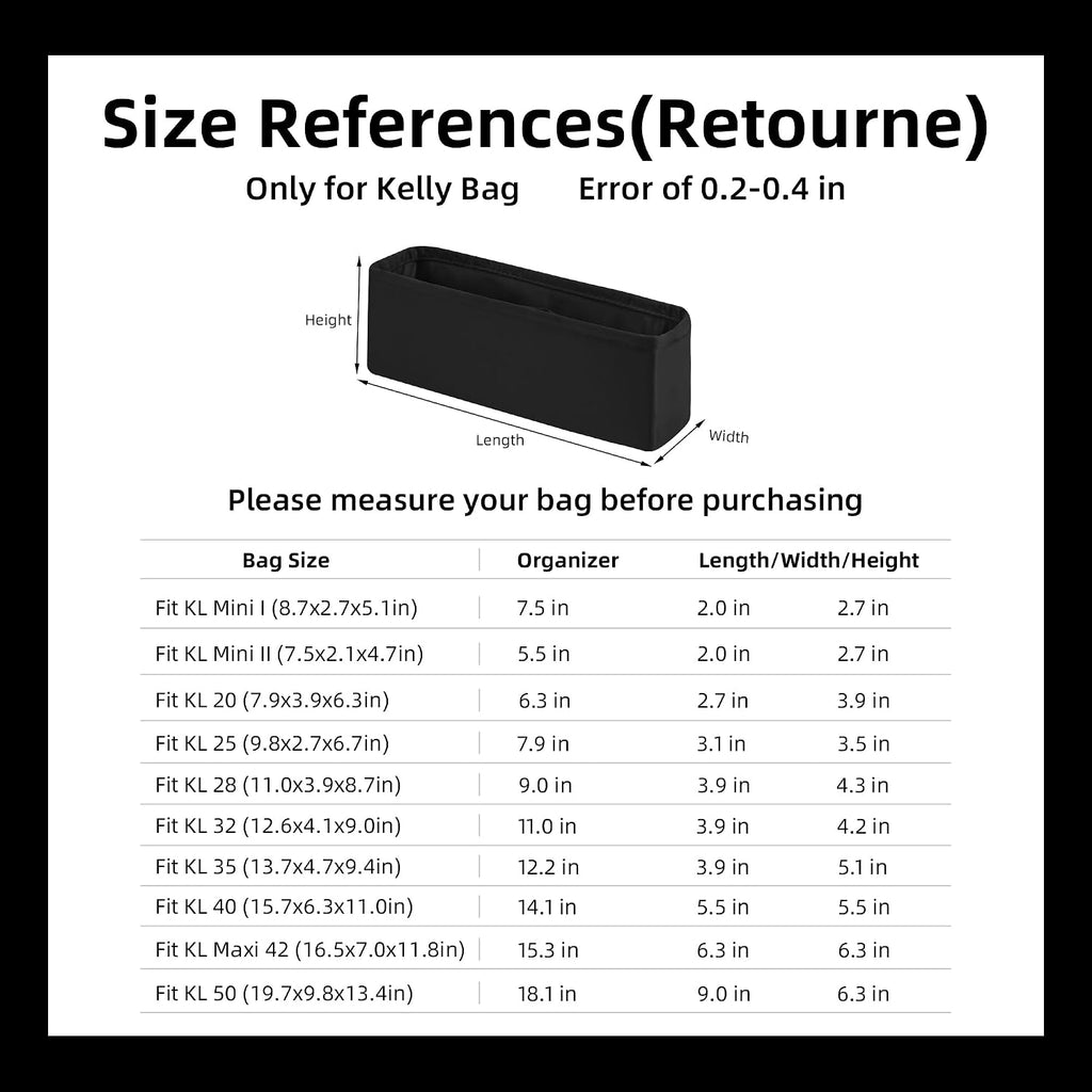 DGAZ Bag Organizer Insert For Kelly pochette/mini II /20/25/28/32/35/40/42/45 Bags, Silk Purse Organizer, Simplicity Handbag & Tote Organizer(Black,KL42)