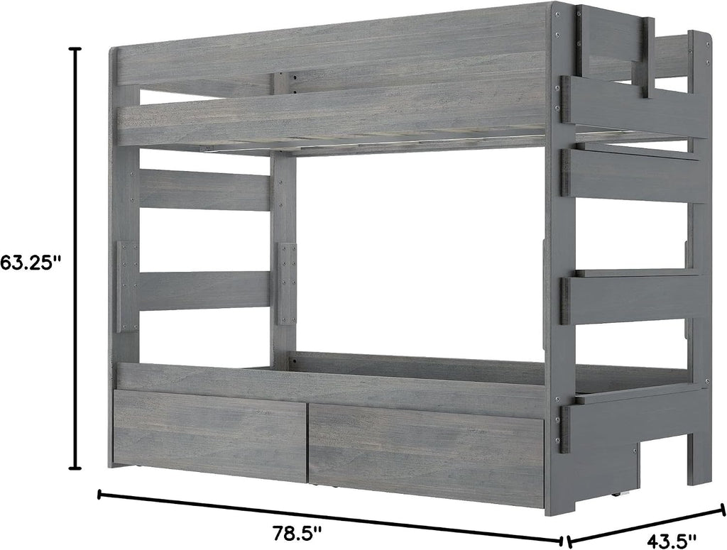 Max & Lily Modern Farmhouse Twin/Twin Bunk Bed with Storage Drawers, Driftwood