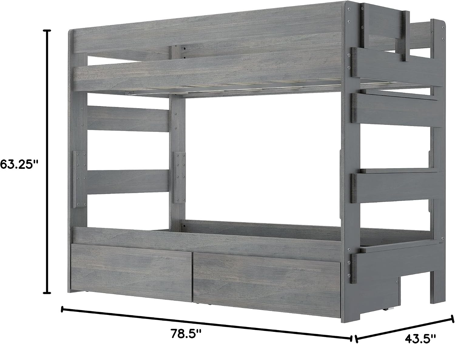 Max & Lily Modern Farmhouse Twin/Twin Bunk Bed with Storage Drawers, Driftwood