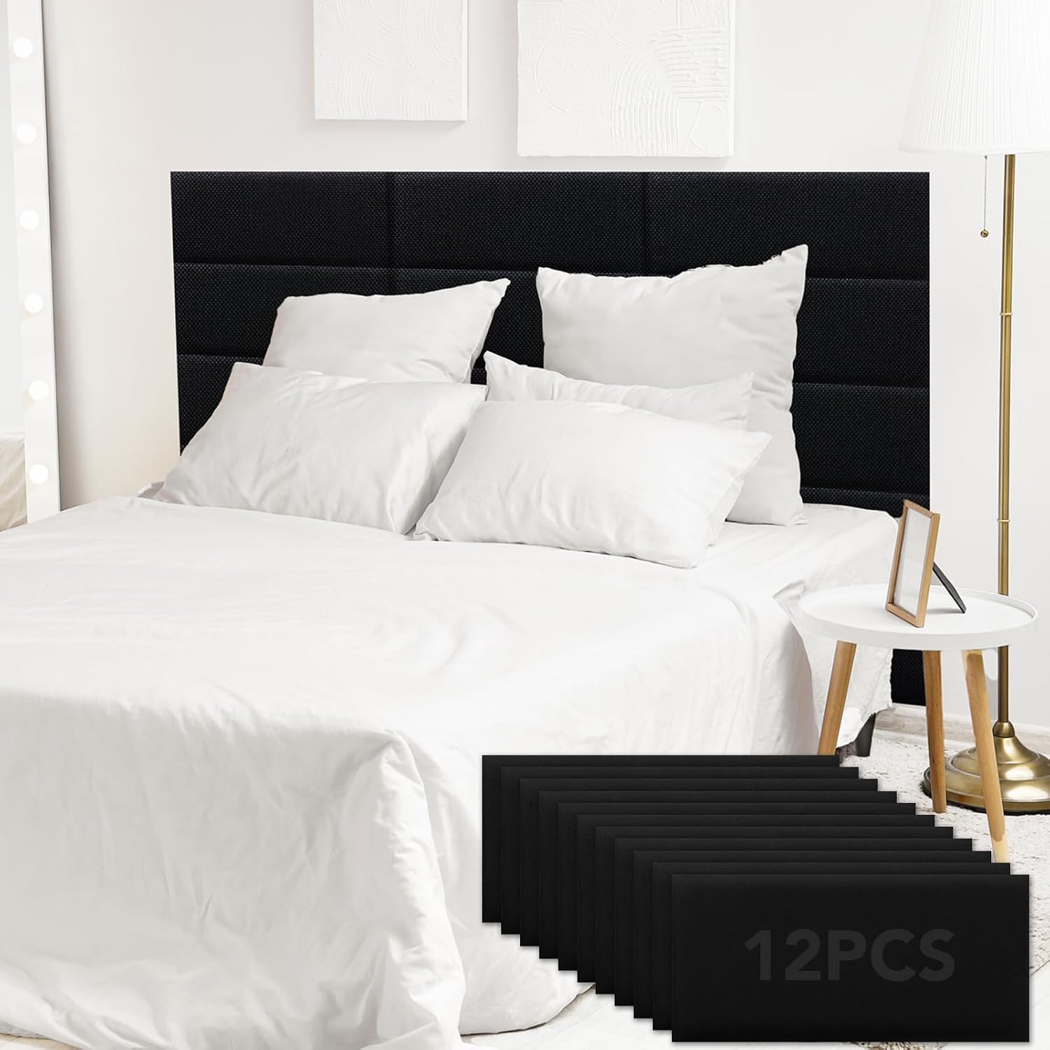 12 Piece Linen Fabric Peel and Stick Headboard, Upholstered Wall Mounted Headboard for Twin, 3D Anti-Collision Soundproof Self-Adhesive Wall Panel for Bedroom 23.62' x 9.84'