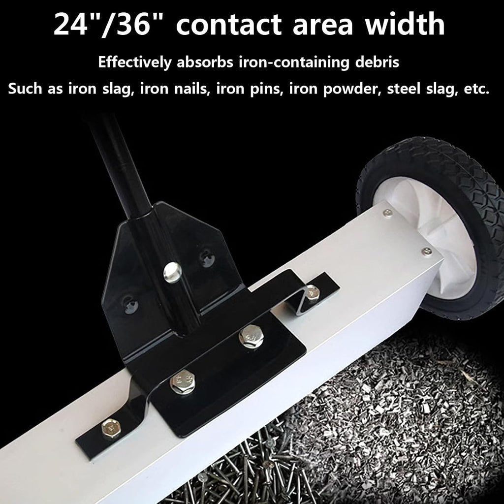 24In /36In Rolling Magnetic Sweeper with Wheels, 2200Gauss Magnetic Pickup Tool with Handpull Demagnetization, 55-75 Lbs Load Capacity, 180° No Blind Spots Pick Up,for Na(36In)