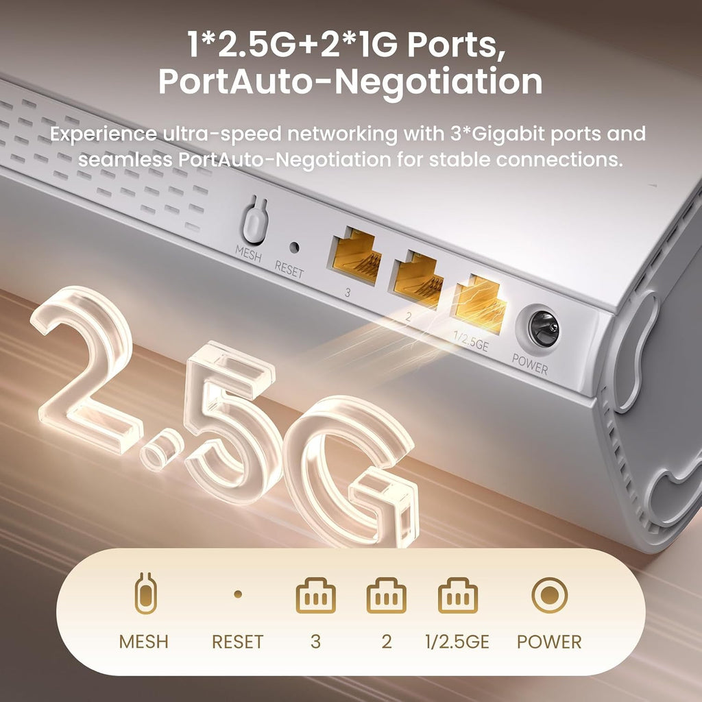 Tenda BE5100 WiFi 7 Mesh WiFi System – Dual-Band Whole-Home Coverage (4,600 Sq. Ft.), 1×2.5G + 2×1G Gigabit Ports, MLO & Ethernet Backhaul for Seamless Roaming, EasyMesh & VPN Ready- ME6 Pro (2-Pack)