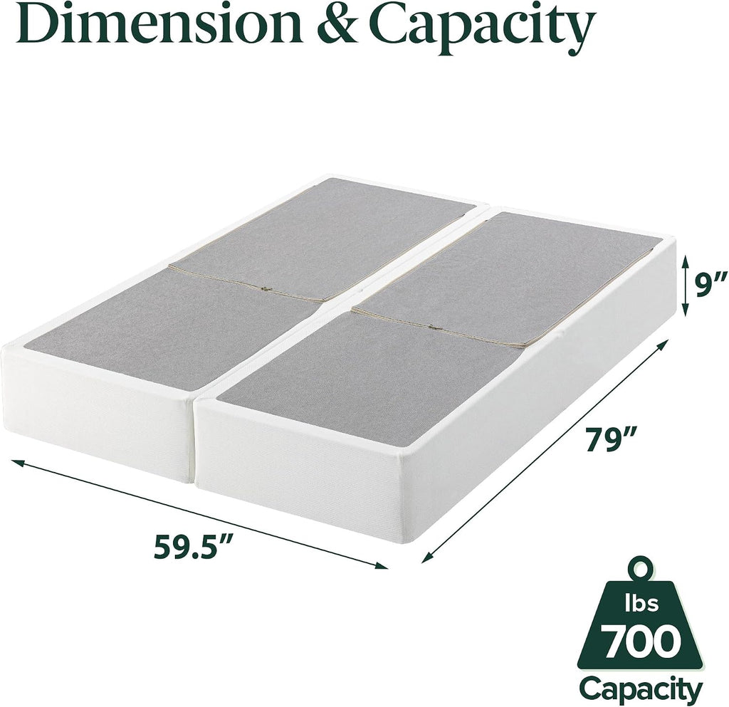 ZINUS 9 Inch Box Spring with Cover, No Assembly Mattress Foundation, Sturdy Metal Structure, Split Queen, White