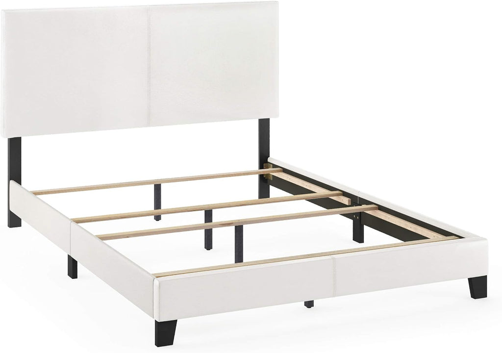 FURINNO Pessac PU Leather Upholstered Platform, Queen, White,FB19821QWH