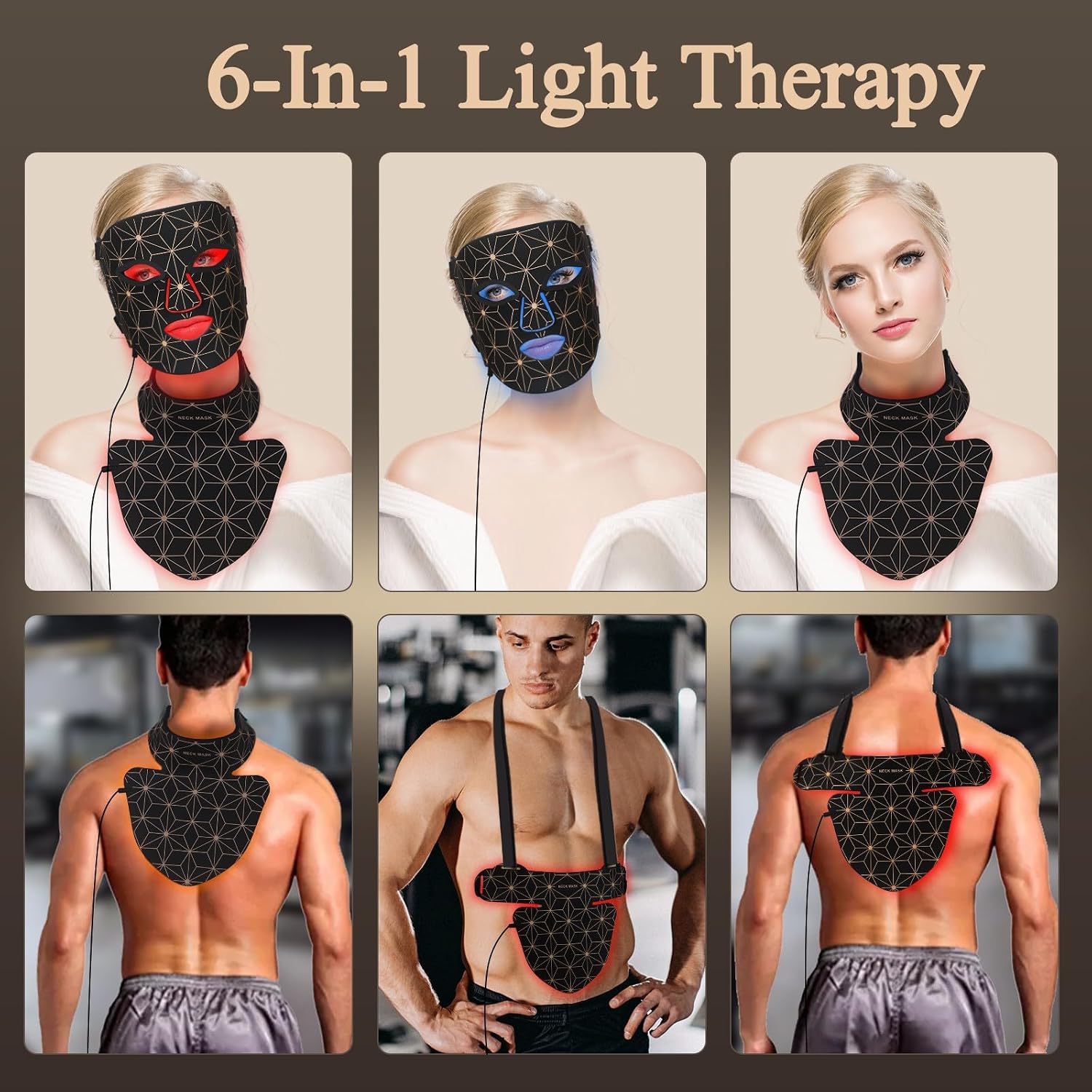 Red Light Therapy for Face and Neck, 8 Colors LED Face Mask Light Therapy with 850NM Near Infrared, 3000 mAh Rechargeable 6-In-1 Red Light Therapy Mask Set Skin Care Device for Skin Rejuvenation