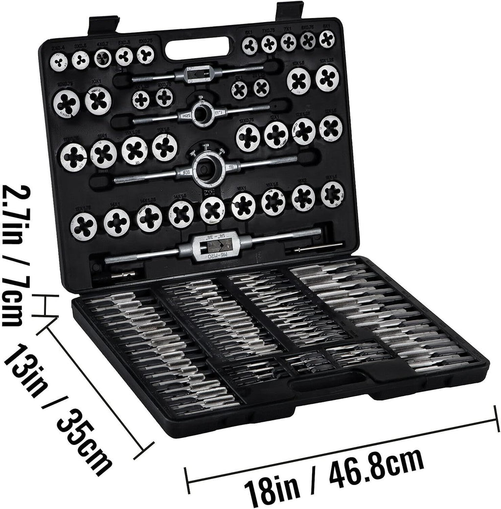 110Pcs Tungsten Titanium Steel Metric Tool Tap & Die Set Combination for Cutting External & Internal Threads