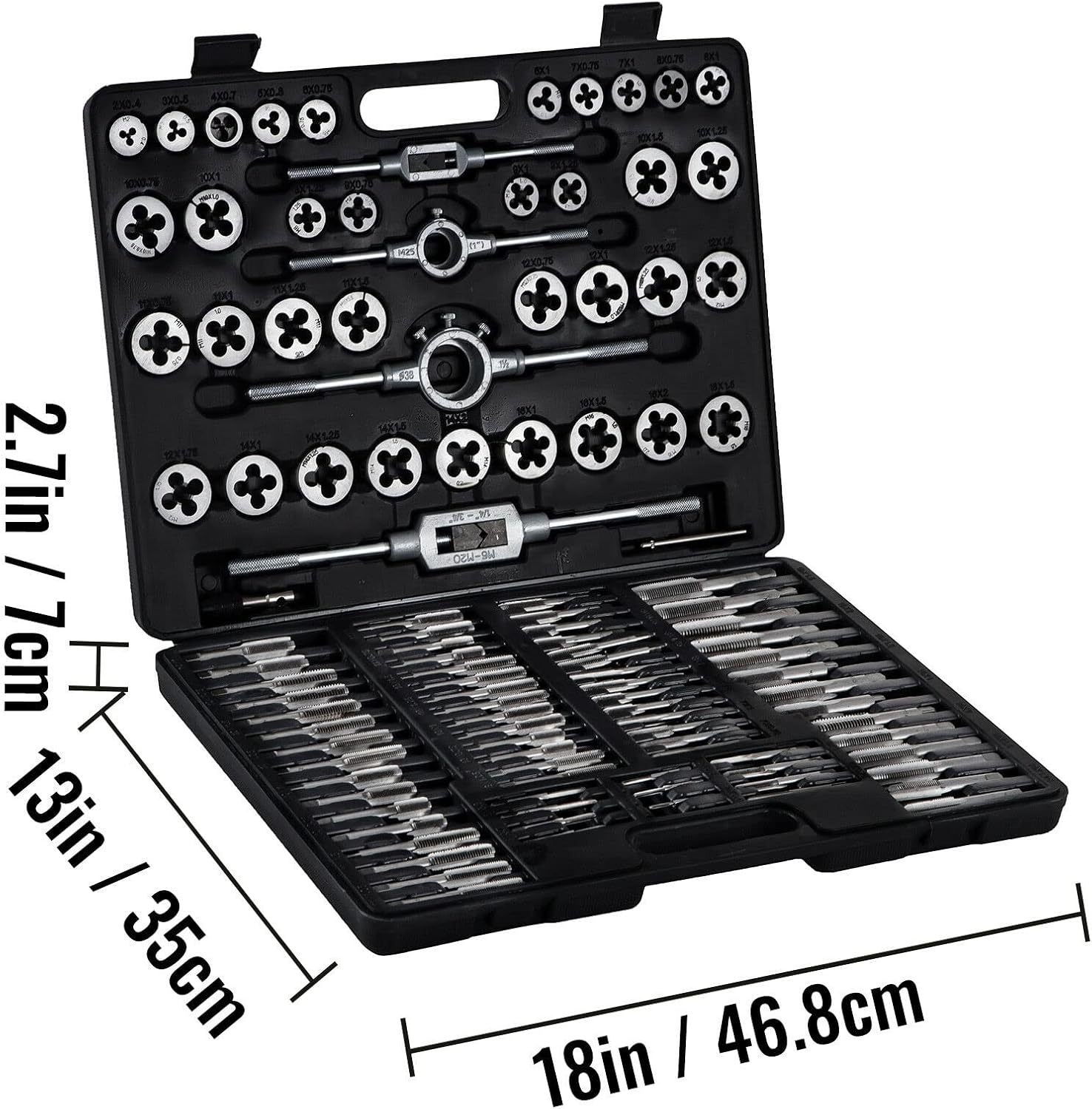 110Pcs Tungsten Titanium Steel Metric Tool Tap & Die Set Combination for Cutting External & Internal Threads
