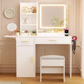 ERLEJIA Vanity Desk with Mirror and Lights & Extral Foldable Desk, 31.5' & 39.3' Makeup Vanity Table with 4 Drawers and 3 Open Shelves, Dressing Table for Bedroom, White