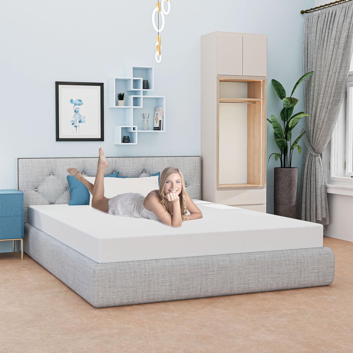 6 Inch Queen Mattress, Gel Memory Foam Queen Size Mattress, Pressure Relieving, Cooling Gel Foam, Queen Mattress in a Box, Certipur-Us Certified, Bed-in-a-Box, Queen, 80'L x 60'W x 6'Th,White