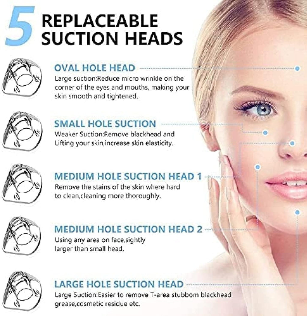Blackhead Remover Vacuum Electric Acne Comedone Extractor, Facial Pore Deep Cleaning Tool with Hot and Cold Compress Adjustable Suction Power, 5 Replacement Probes,3POUR3
