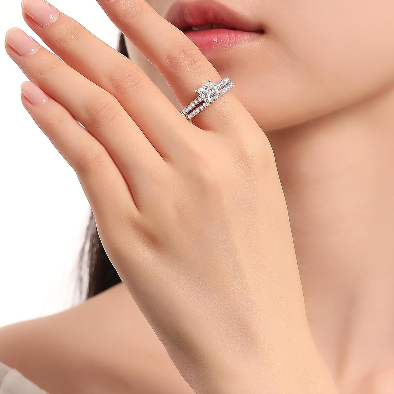 Moissanite Wedding Ring Set Moissanite Bridal Ring Sets for Women D Color VVS1 Princess Cut Engagement Rings S925 Sterling Silver Promise Rings for Women Wife