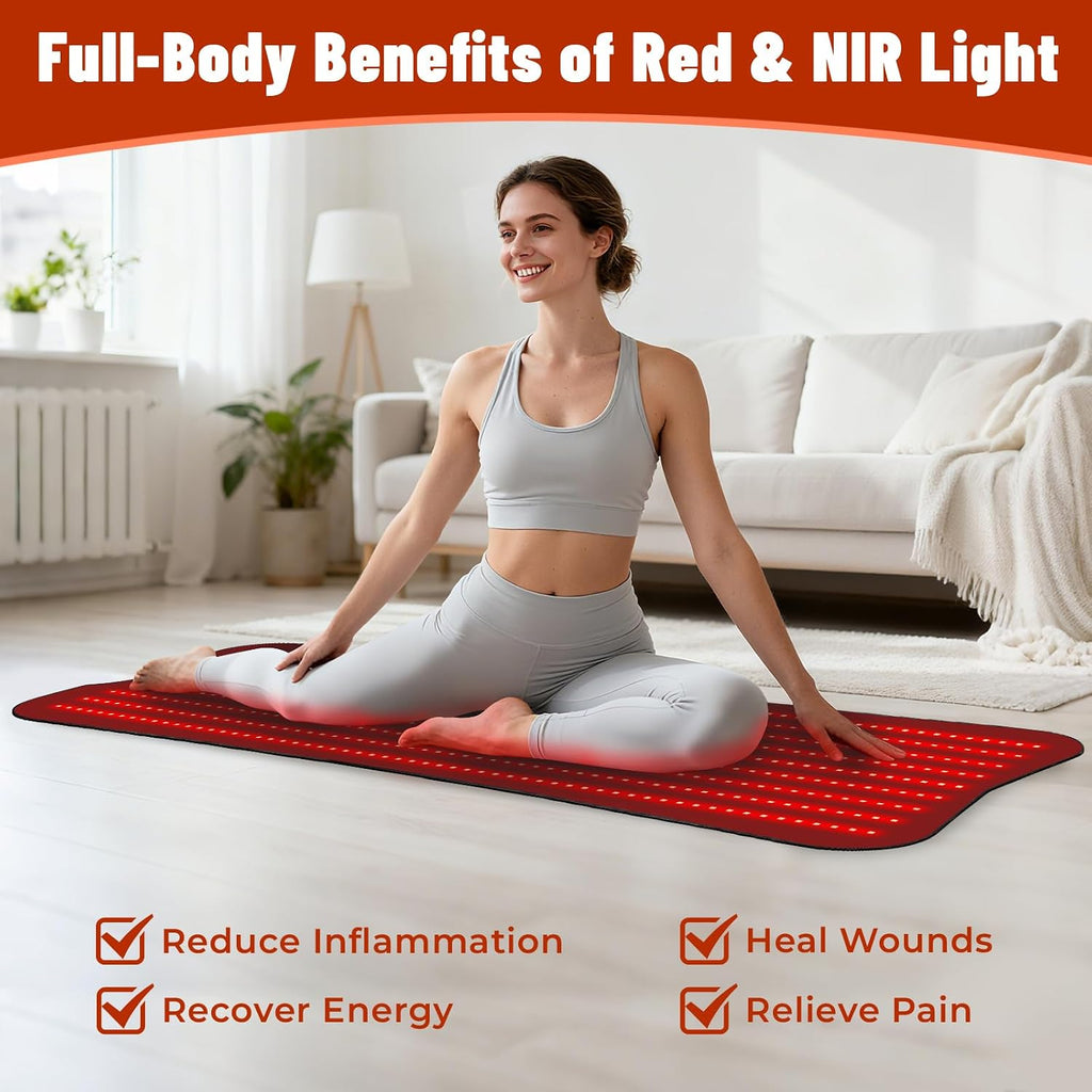 Red Light Therapy Mat for Body, Red Light Therapy Pad with Controller, 540pcs 2 in 1 LEDs (660nm & 850nm), Adjustable Timer & Intensity, Premium Leather