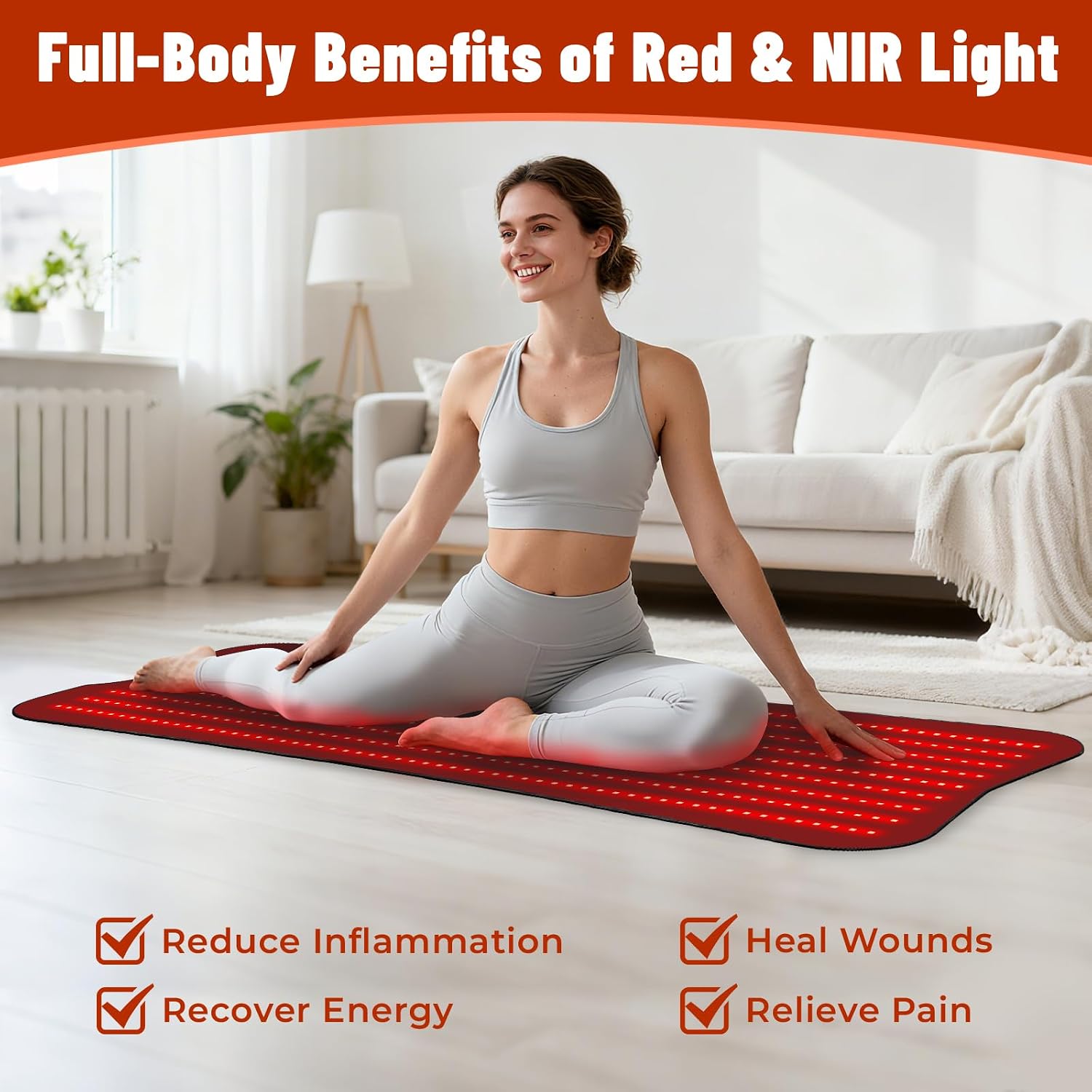 Red Light Therapy Mat for Body, Red Light Therapy Pad with Controller, 540pcs 2 in 1 LEDs (660nm & 850nm), Adjustable Timer & Intensity, Premium Leather
