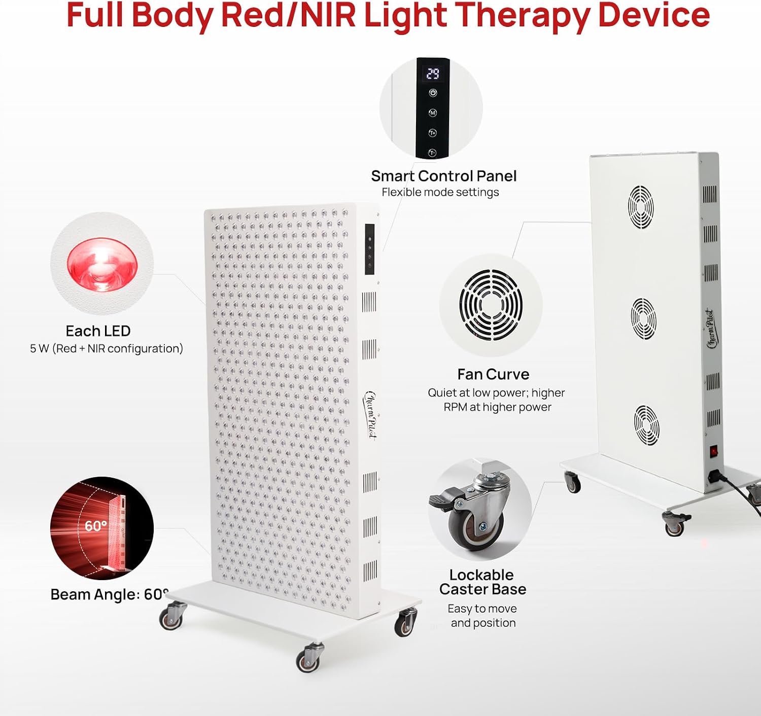 Red Light Therapy Panel for Body, 7 Wavelengths (630, 660, 780, 810, 850, 940, 1060 nm), 580LEDs, Near‑Infrared Light Wellness Device with Adjustable Intensity, Home Use