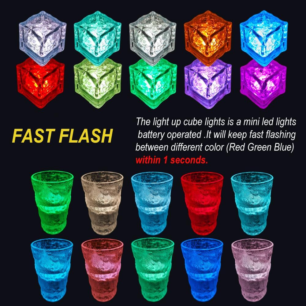 240 Pack Light Up Ice Cubes,Glowing Ice Cubes for Drinks Reusable Mini Led Lights Battery Operated,Multicolor Blinking Fast Flash Glow In the Dark Light Up Ice cubes for Drinks Whiskey Wine Party