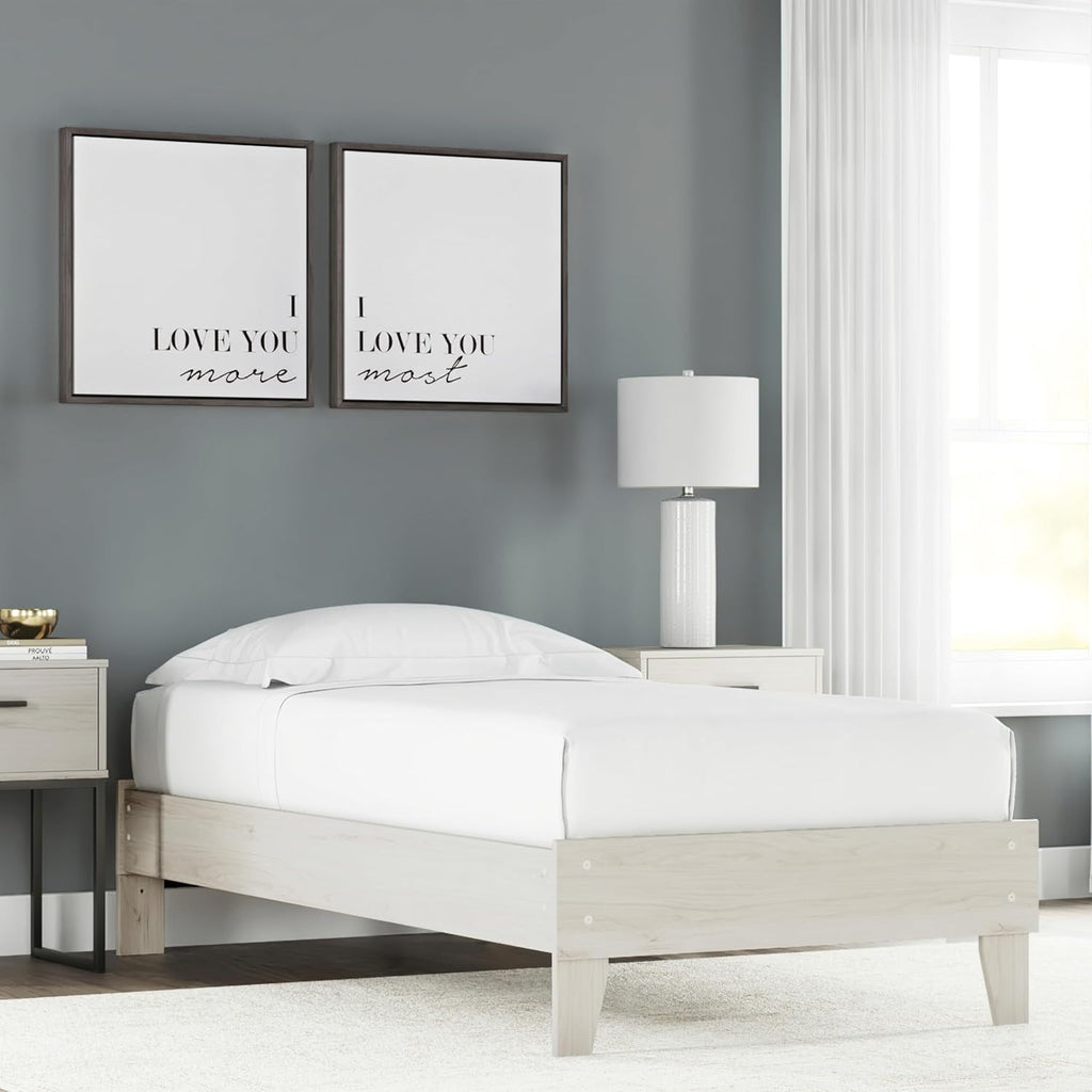 Signature Design by Ashley Socalle Casual Farmhouse Platform Bed Frame, Twin, Natural Beige