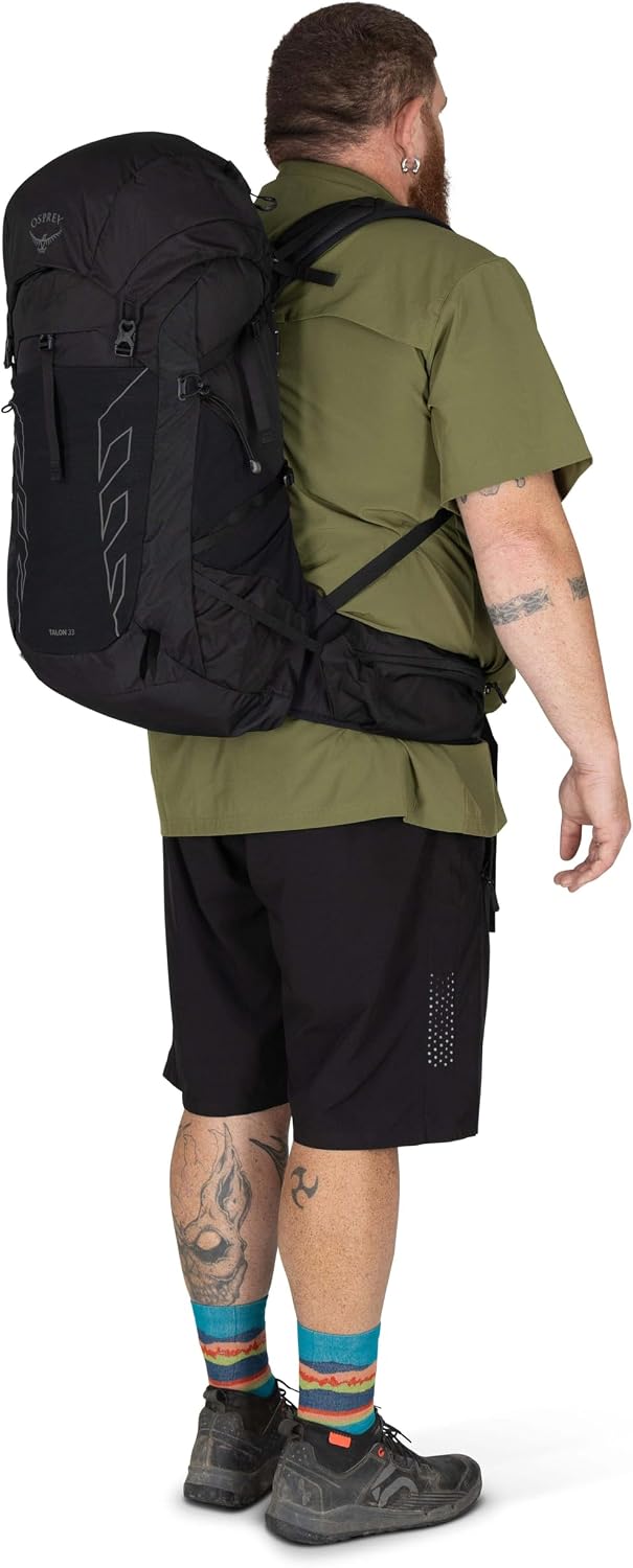 Osprey Talon 33L Men's Lightweight Hiking Backpack - Daypack for Travel & Camping, Black/Coal Grey, Extended Fit