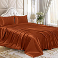 Twin XL Size 4-Piece Sheet Set Premium Mulberry Silk Bed Sheets Set Fits 14-16' Deep Pocket - Luxurious Soft Silk (Solid, Burnt Orange)