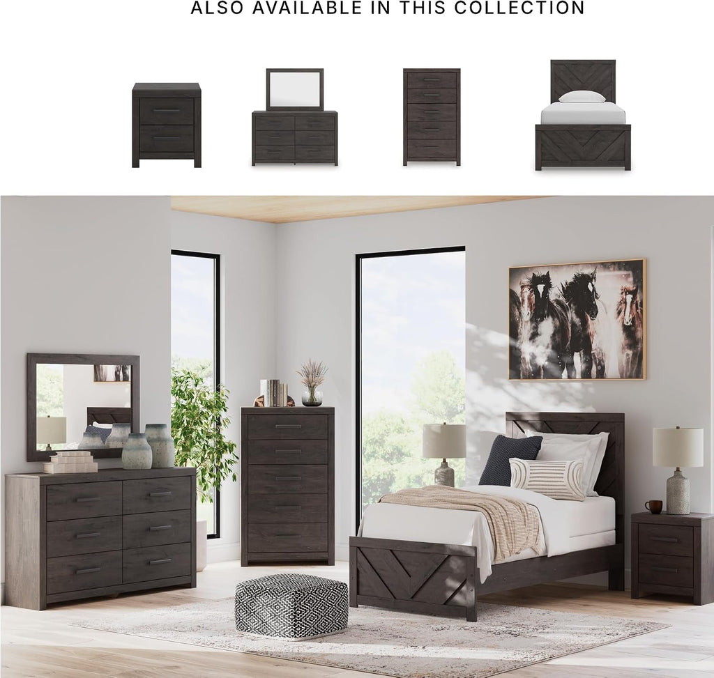 Signature Design by Ashley Prendonea Farmhouse Twin Panel Bed, Foundation or Box Spring Needed, Gray