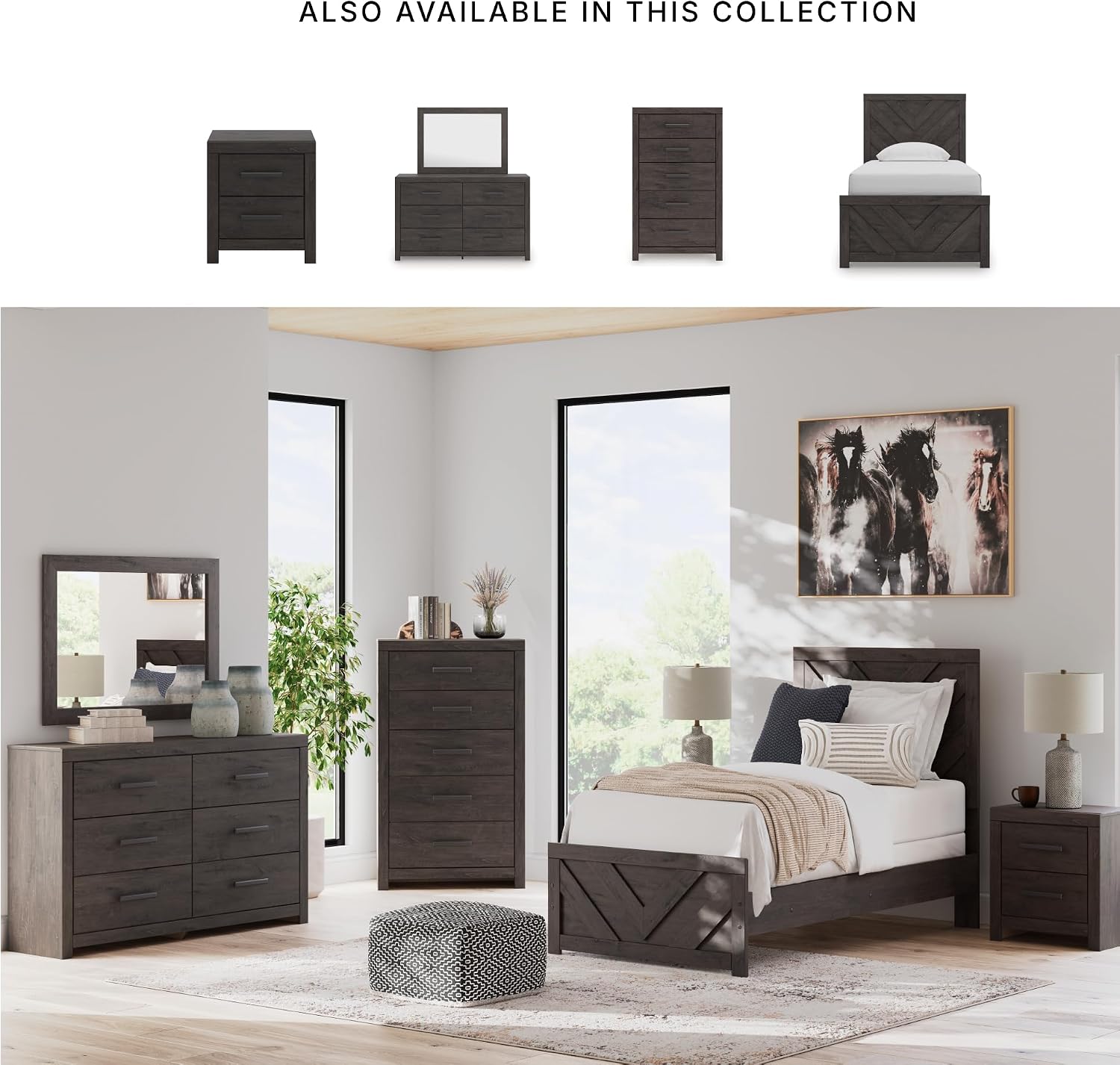 Signature Design by Ashley Prendonea Farmhouse Twin Panel Bed, Foundation or Box Spring Needed, Gray