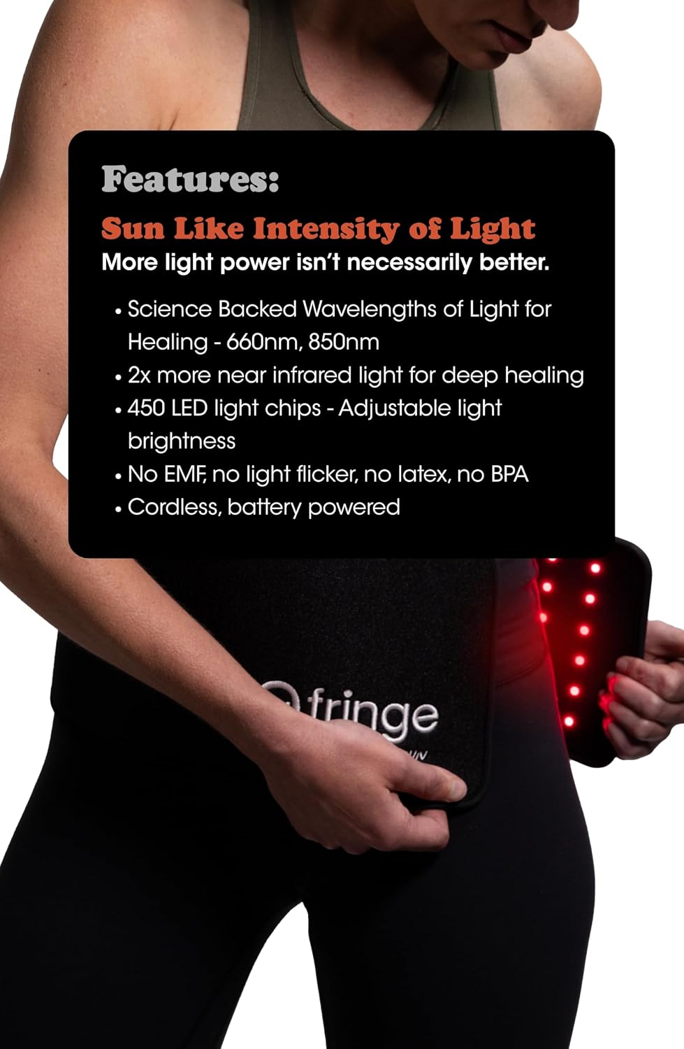 Fringe Red Light Therapy Extra Long Wrap, Wireless, Both Red Light 660nm and Infrared Light 850nm, 360 LED Lights, Sports Recovery
