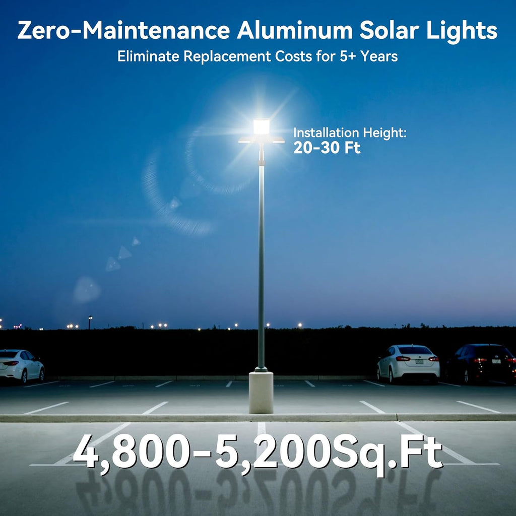 Deepn Solar Street Lights 10000W Commercial Grade Aluminum Parking Lot Lights LED Security Flood Light with Motion Sensor & Dusk to Dawn, Solar Lights Outdoor Waterproof for Outside, SZ3000, 2 Pack