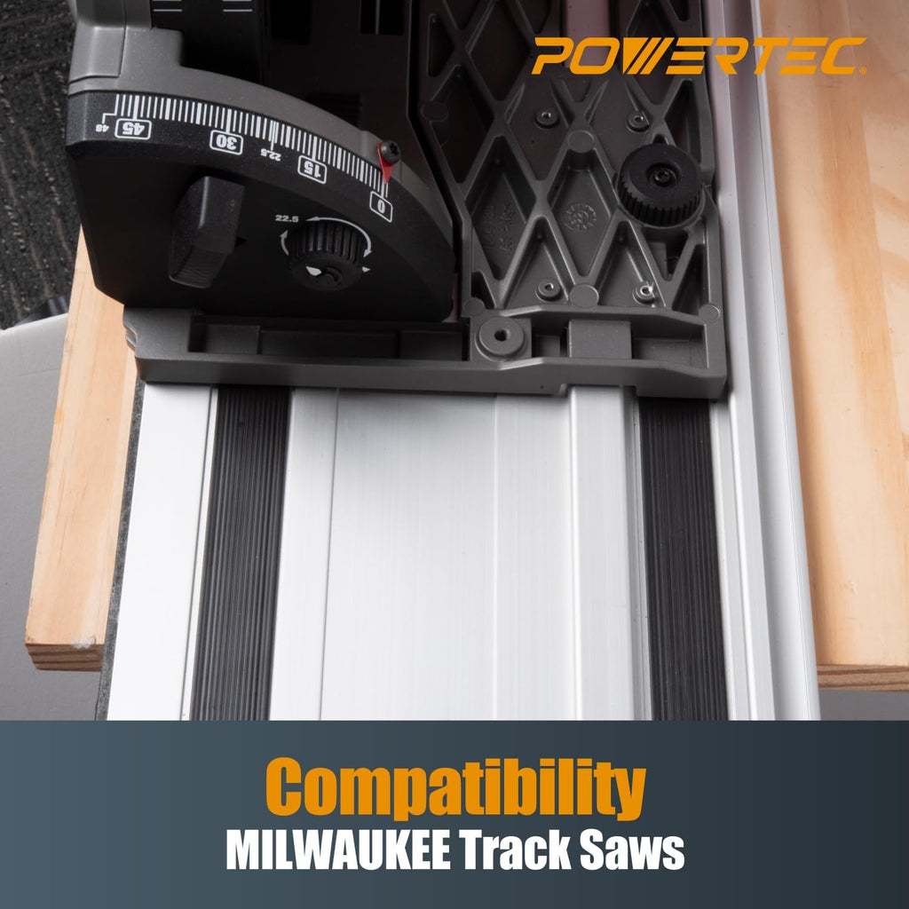 POWERTEC 72210 110' Track Saw Guide Rail Joining Set for Milwaukee Track Saws Includes 2x55 Guide Rails with Connectors, and Guide Rail Adapter for Fixed Base DeWalt, Makita & Milwaukee Trim Routers