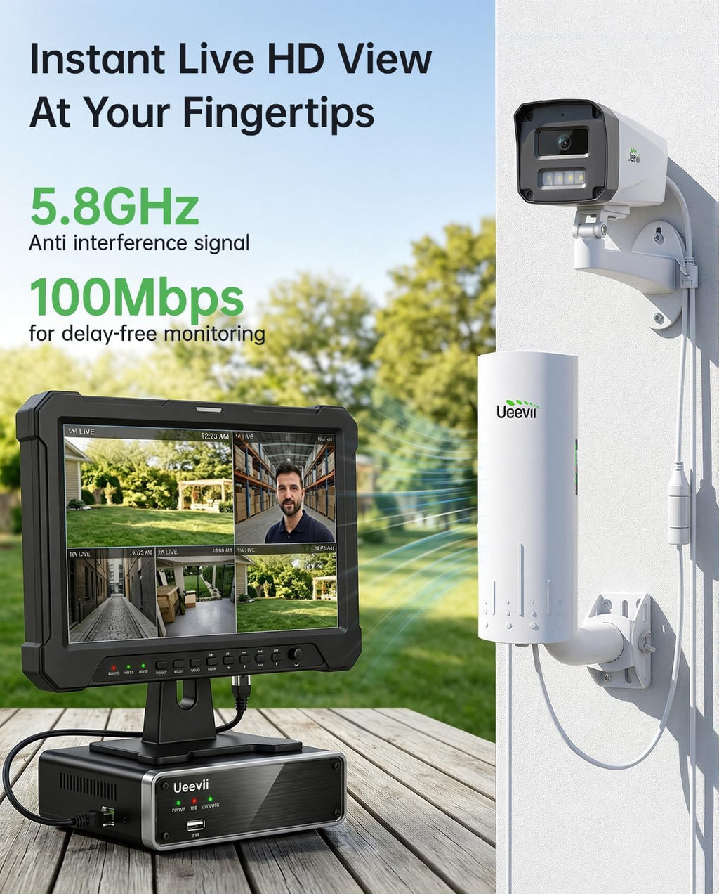 UeeVii Wireless Bridge with Camera: Long Range Point to Point Security System CPE450 + 3MP IP Camera Kit, Easy Setup for Homeowner and Business Owner for Barn Farm Ranch Warehouse Factory Security