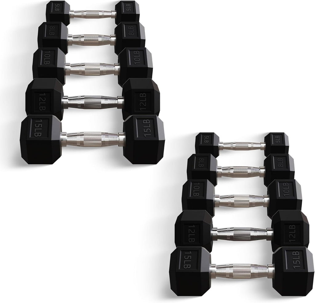 BalanceFrom Premium Rubber Encased Hex Dumbbell Sets, 46LBS Set, 60LBS Set, 100LBS Set