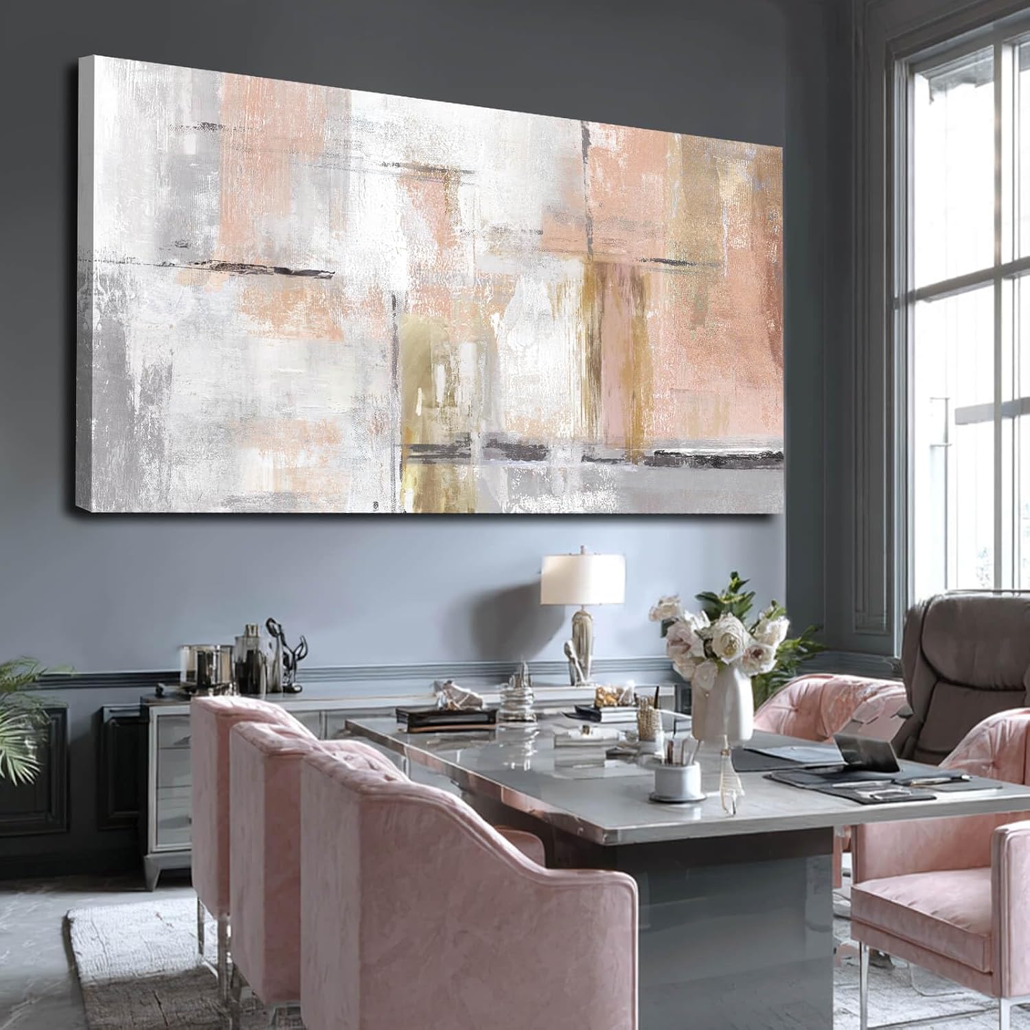 SOUGUAN Large Abstract Canvas Wall Art Modern Wall Decor Pink Art Posters 29'x58' Home Decorations for Living Room Artwork for Office