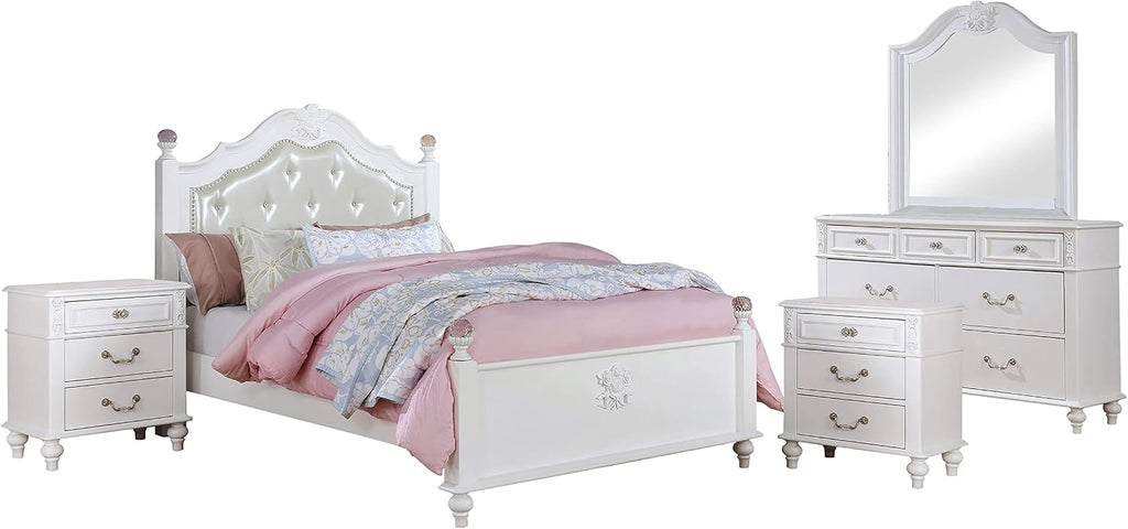 HOMES: Inside + Out Kamm Traditional Wood 5-Piece Full Bedroom Set, Box Spring Required, White