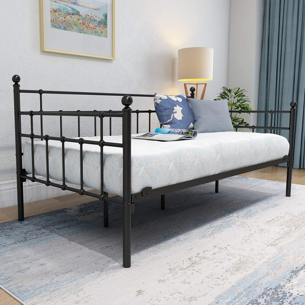 HOMERECOMMEND Metal Daybed Frame Twin Metal Slats Platform Base Box Spring Replacement Bed Sofa for Living Room Guest Room (Twin, Black)