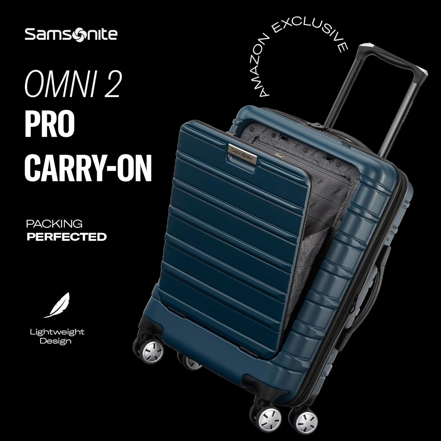 Samsonite Omni 2 Hardside Expandable Luggage with Spinner Wheels, Pro Carry-on, Lagoon Blue
