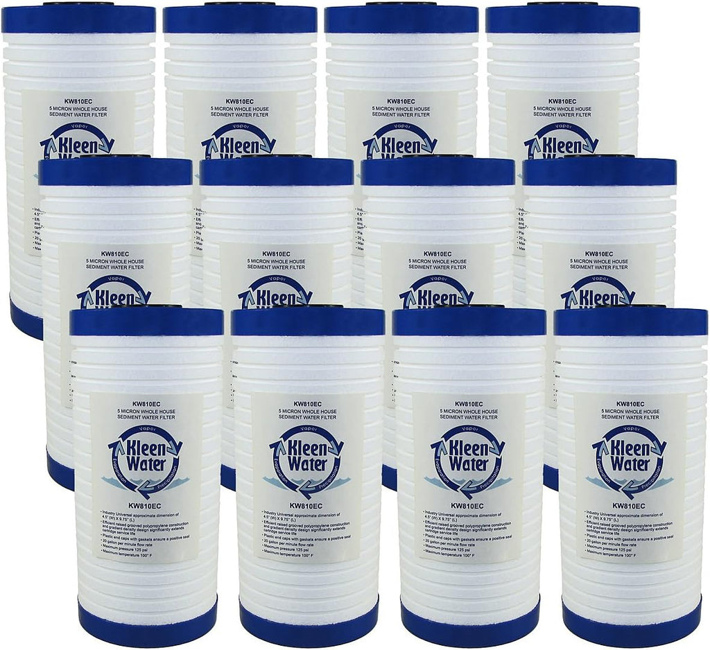 KleenWater KW810EC Whole House Sediment Water Filter Replacement Cartridge, 5 Micron, 4.5 x 9.875 Inch (12 Pack)