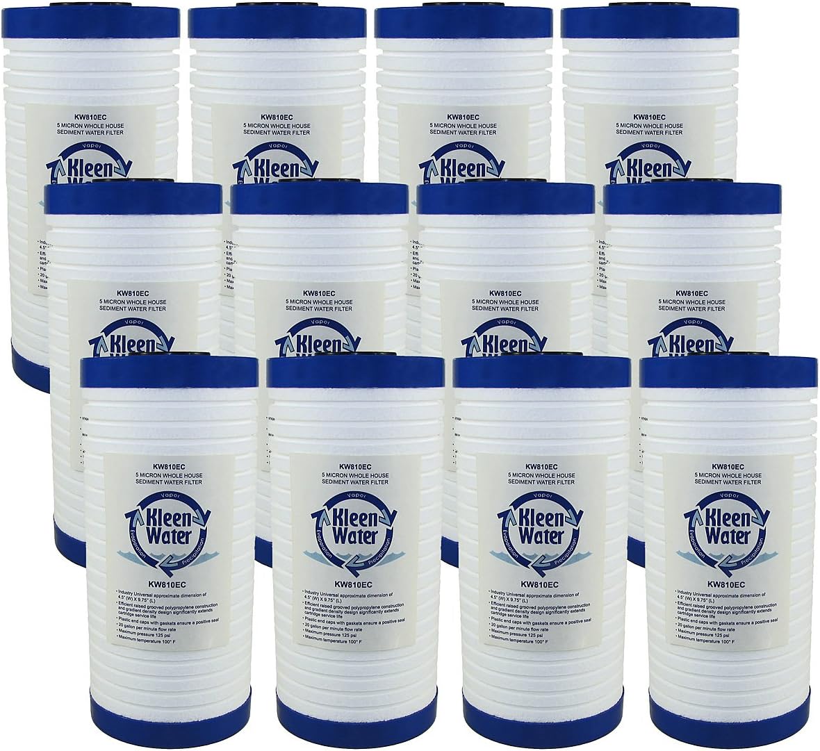 KleenWater KW810EC Whole House Sediment Water Filter Replacement Cartridge, 5 Micron, 4.5 x 9.875 Inch (12 Pack)