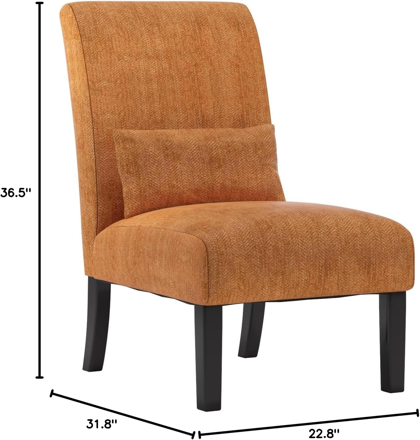 Roundhill Furniture Pisano Orange Fabric Armless Contemporary Accent Chair with Matching Kidney Pillow, Single