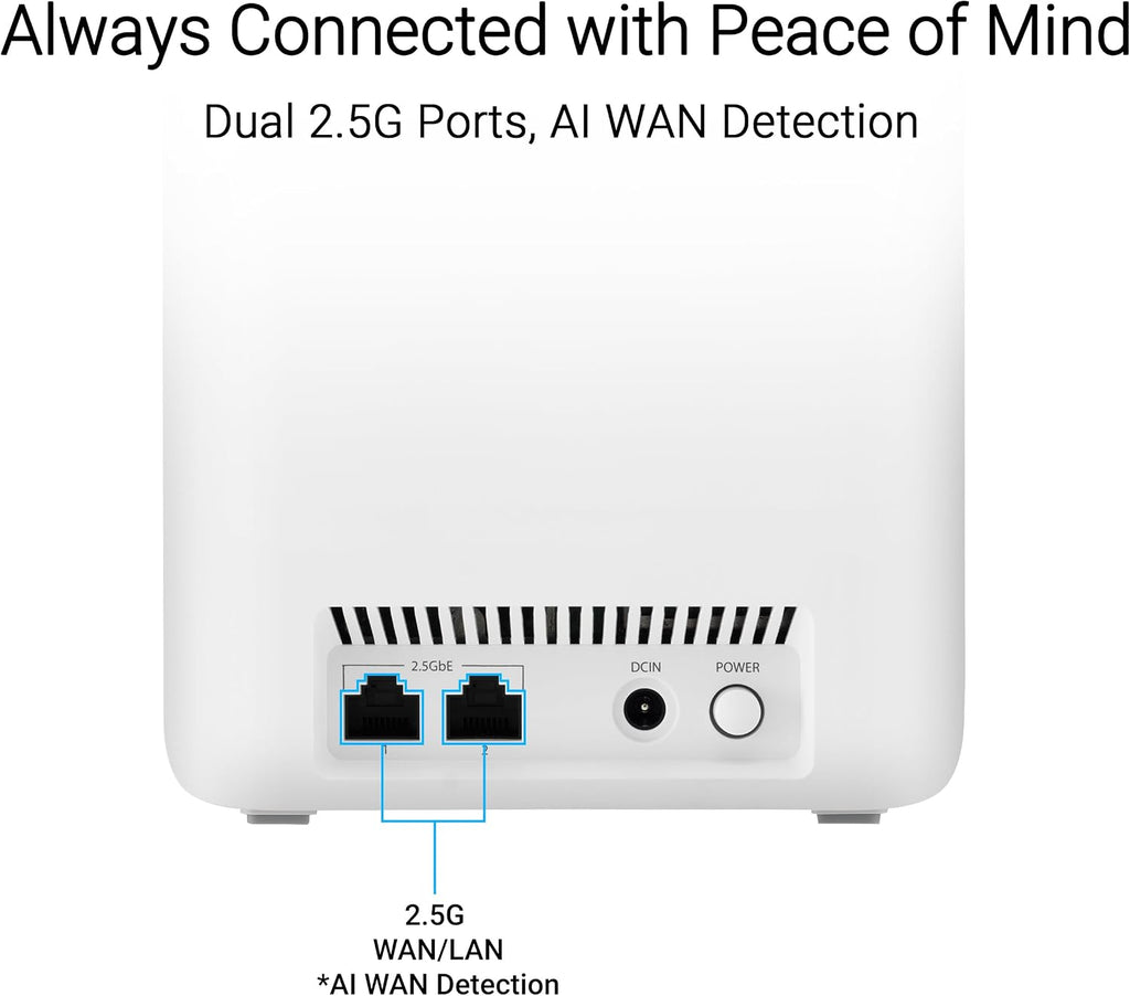 ASUS ZenWiFi BD5 Dual-Band WiFi 7 Mesh, 5000 Mbps, 2500 sq.ft (1pk), Dual 2.5G Ports, Security and Parental Controls Included, Smart Home Master SSIDs