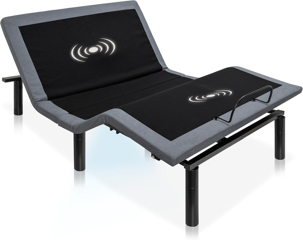 Hedva Adjustable Bed Frame with Massage Motors, 4 USB Ports, LED Light, 5-Minute Assembly, Multiple Preset Positions for Ultimate Comfort, Wireless Remote Control Adjustable Bed (Black, Full)