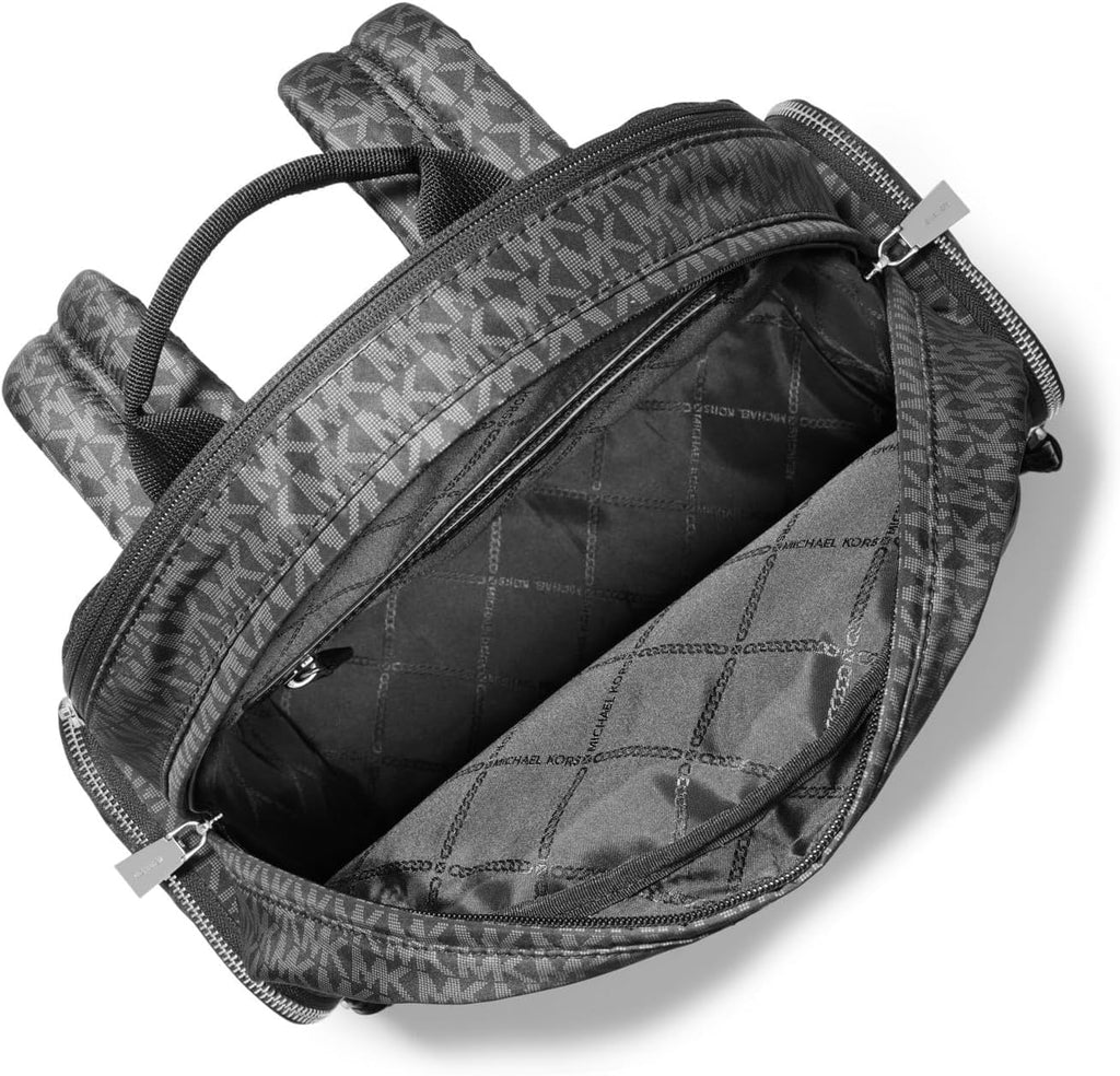 Michael Kors Prescott Large Backpack, Silver-Tone Hardware/Tonal Signature/Black, One Size