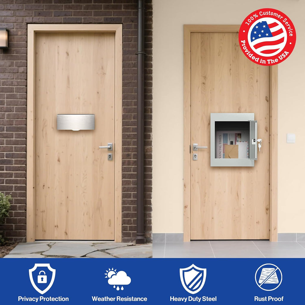 Pochar Through-The-Wall Drop Box with Rainproof Cover | Heavy Duty Through Wall Mailbox with 10-Inch Adjustable Chute | Rainproof Locking Drop Safe for Mail, Rent, Checks, Cash, and Keys(White)