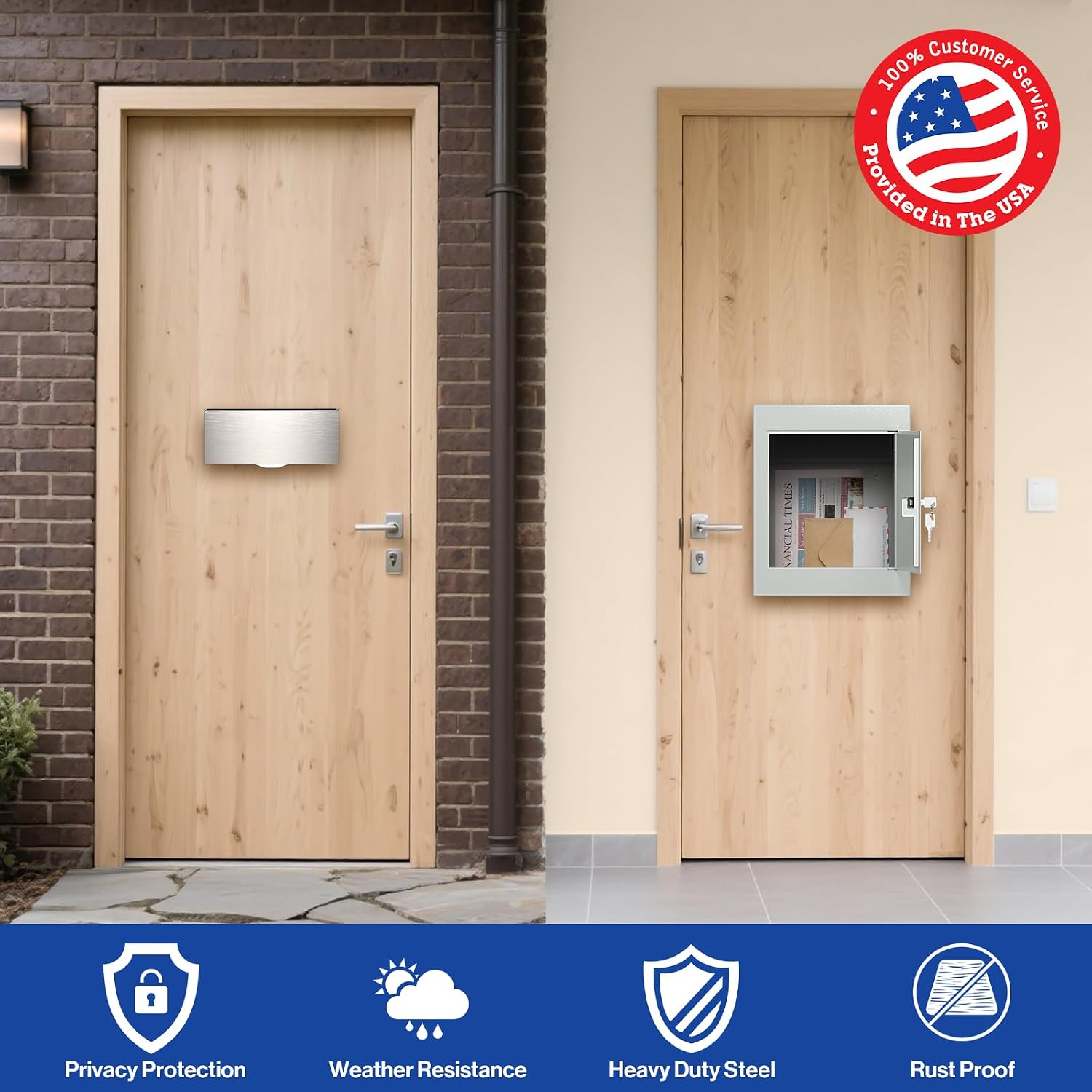 Pochar Through-The-Wall Drop Box with Rainproof Cover | Heavy Duty Through Wall Mailbox with 10-Inch Adjustable Chute | Rainproof Locking Drop Safe for Mail, Rent, Checks, Cash, and Keys(White)