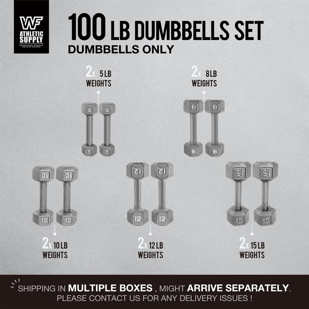WF Athletic Supply Cast Iron Dumbbell Set, Solid Hexagon Grey Dumbbell Set, Strength Training Free Weights for Women & Men