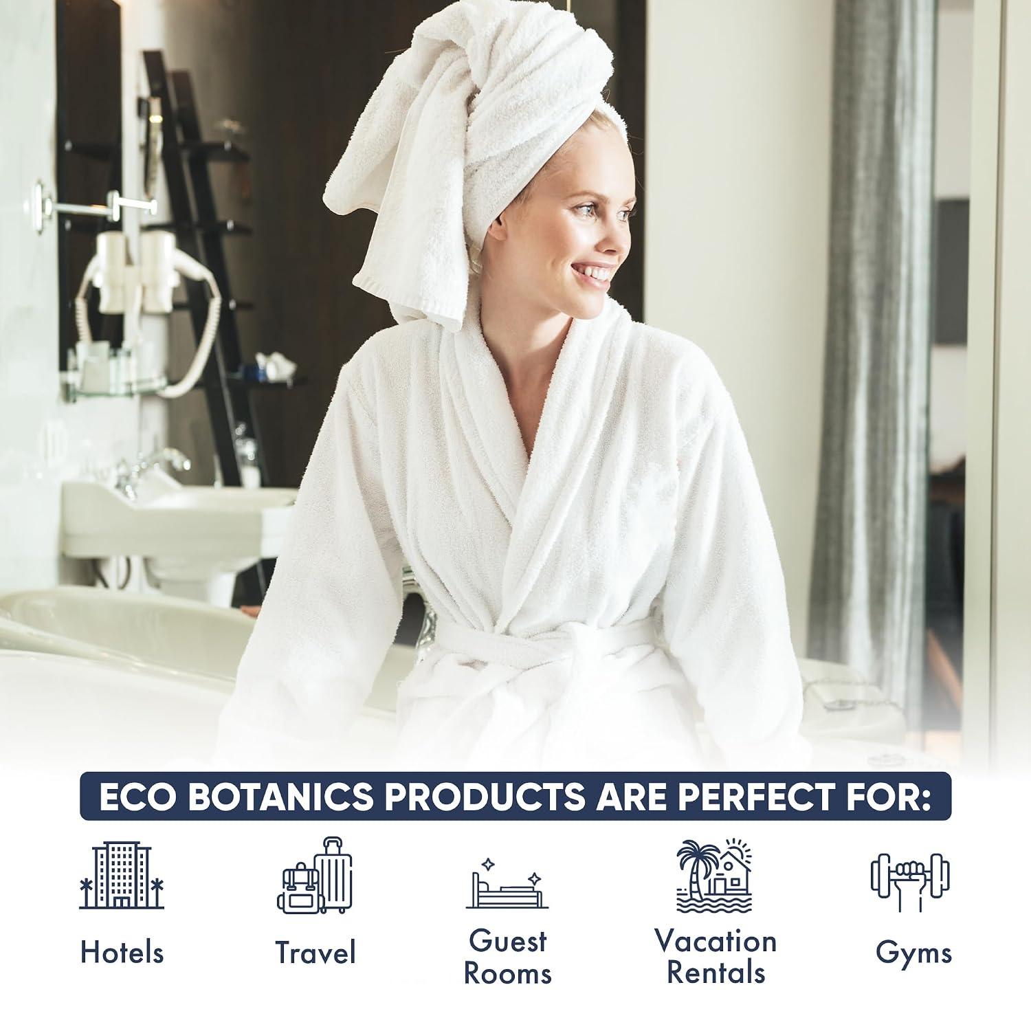 Eco Botanics Hotel Amenities Set | 10.14oz Pump Bottles | Shampoo, Conditioner, Hand & Body Wash, and Lotion | Set of 48