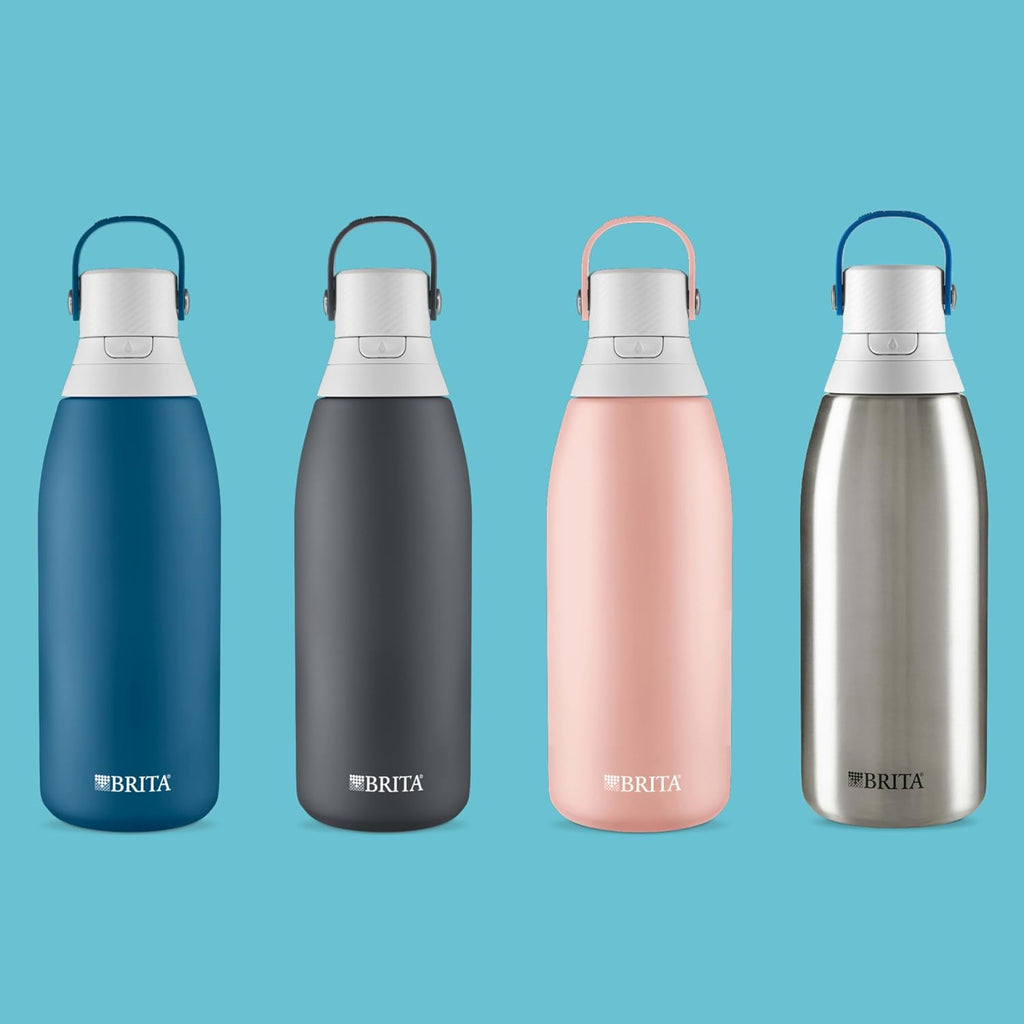 Brita Stainless Steel Premium Filtering Water Bottle, BPA-Free, Insulated, Replaces 300 Plastic Water Bottles, Filter Lasts 2 Months or 40 Gallons, Includes 1 Filter, Marina - 32 oz (Pack of 12)