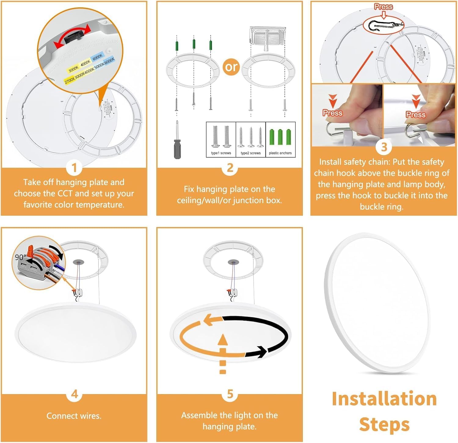 24 Inch Led Ceiling Light Flush Mount, 50W, 5480LM, 3000K/4000K/6000K CCT Selectable Super Slim White LED Ceiling Light, Close to Ceiling Round Flat Panel Light for Hallway, Bedroom, Kitchen, ect,2PK