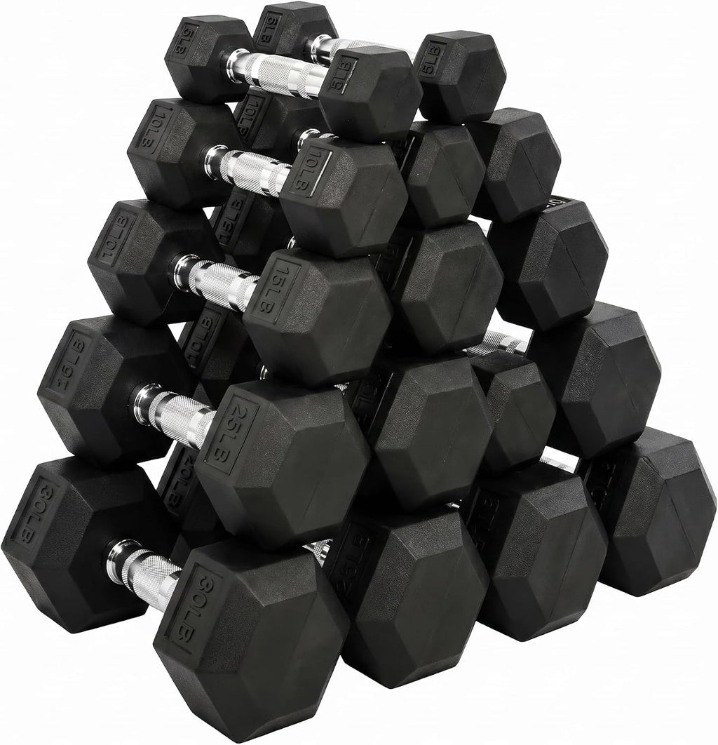 Dumbbell Set 15 lb-550 lb, Rubber Hex Free Weights Without Rack, Heavy-Duty Home Gym Equipment for Strength Training, Muscle Building and Full Body Workouts